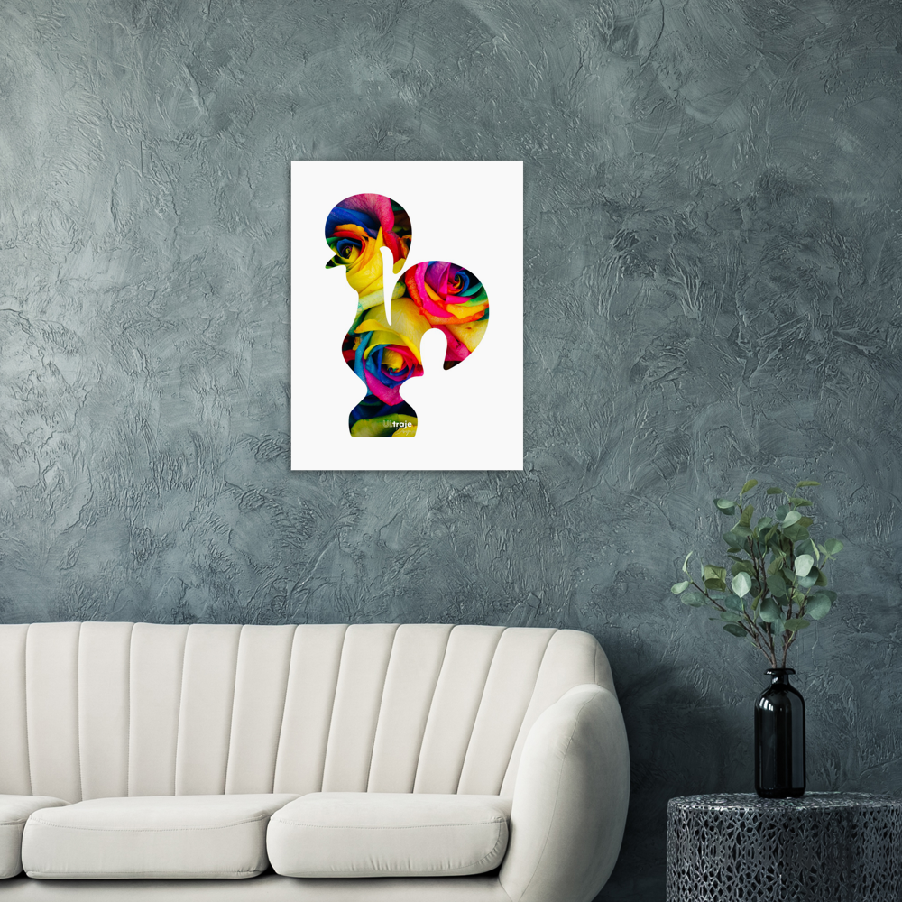 BARCELOS ROOSTER POSTER IN BLOOM - DYED ROSES 