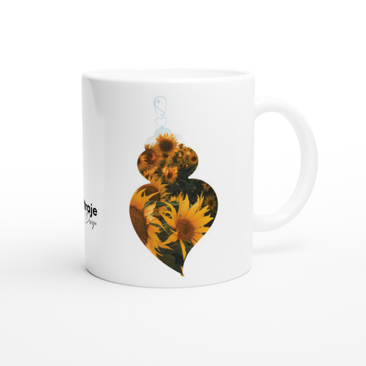 CANECA OS 2 CORAÇÕES DE VIANA EM FLOR - GIRASSÓIS