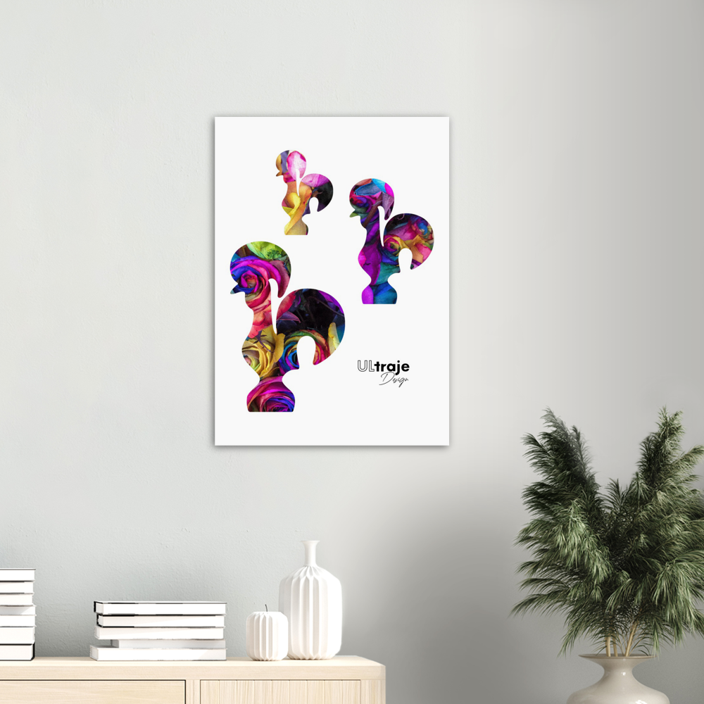 POSTER OS 3 GALOS DE BARCELOS EM FLOR - ROSAS TINGIDAS