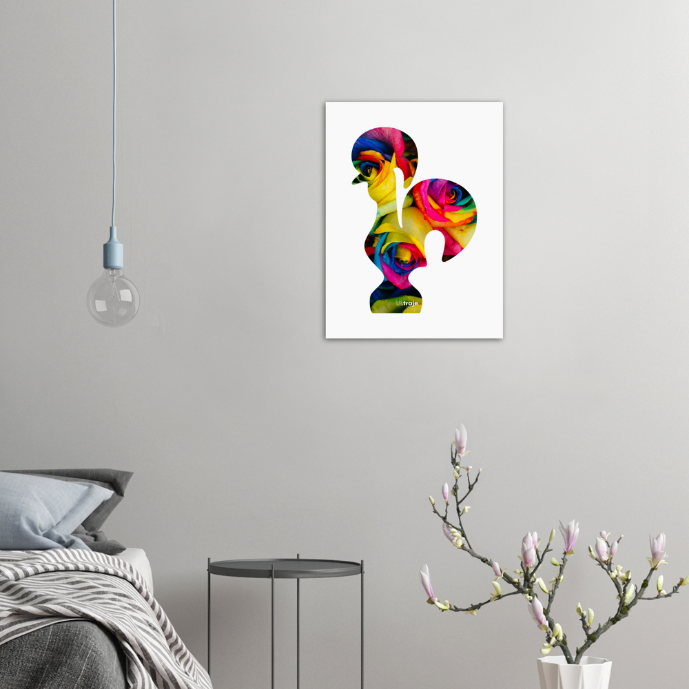 BARCELOS ROOSTER POSTER IN BLOOM - DYED ROSES 