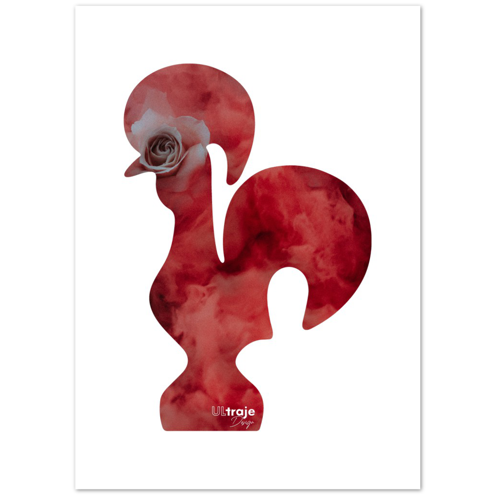 POSTER ROOSTER OF BARCELOS IN FLOWER - ROSES 