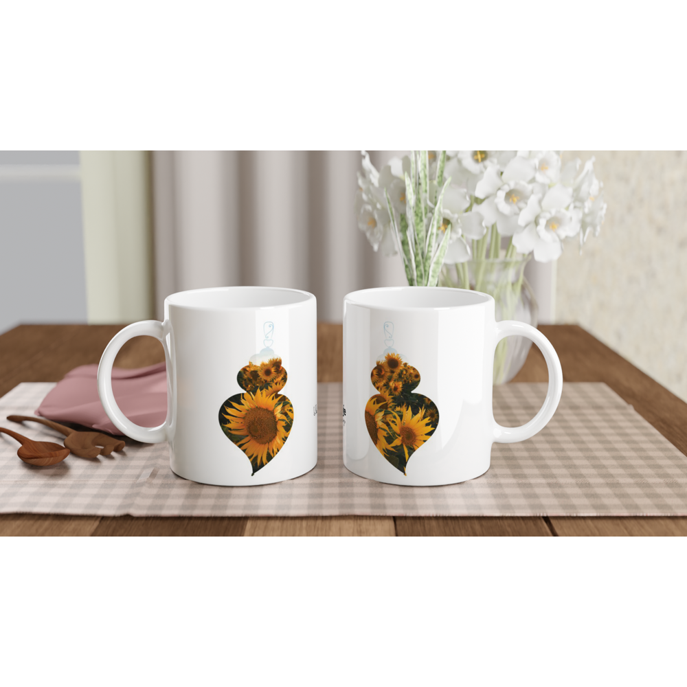 CANECA OS 2 CORAÇÕES DE VIANA EM FLOR - GIRASSÓIS