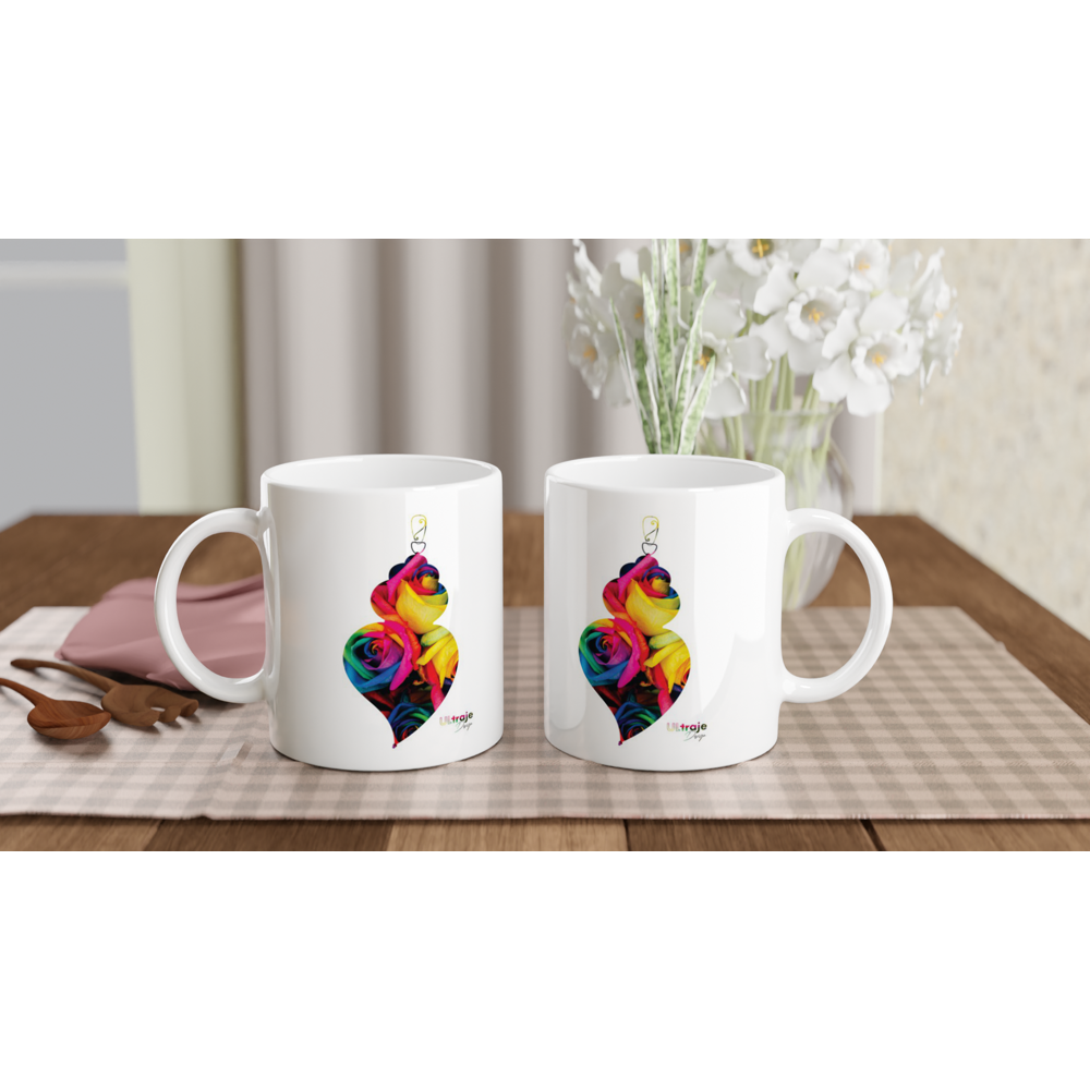 CANECA CORAÇÃO DE VIANA EM FLOR - ROSAS TINGIDAS