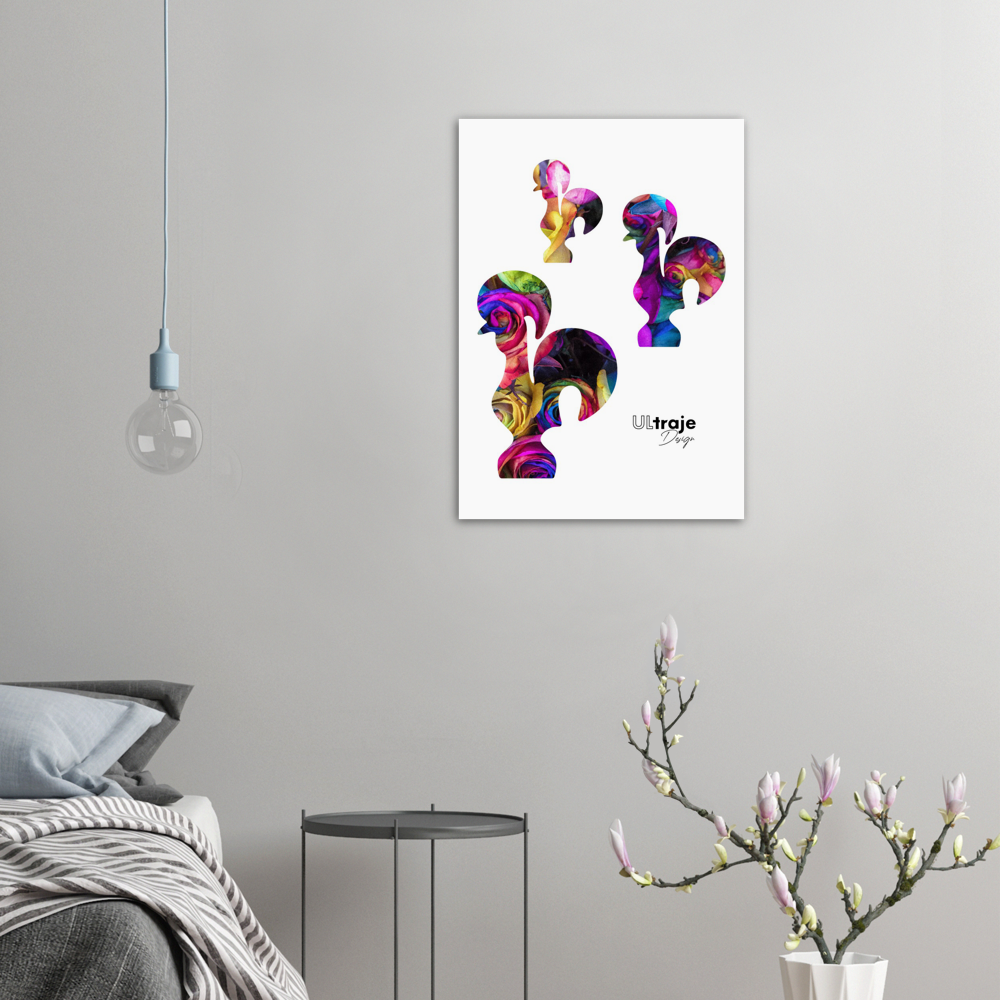 POSTER OS 3 GALOS DE BARCELOS EM FLOR - ROSAS TINGIDAS