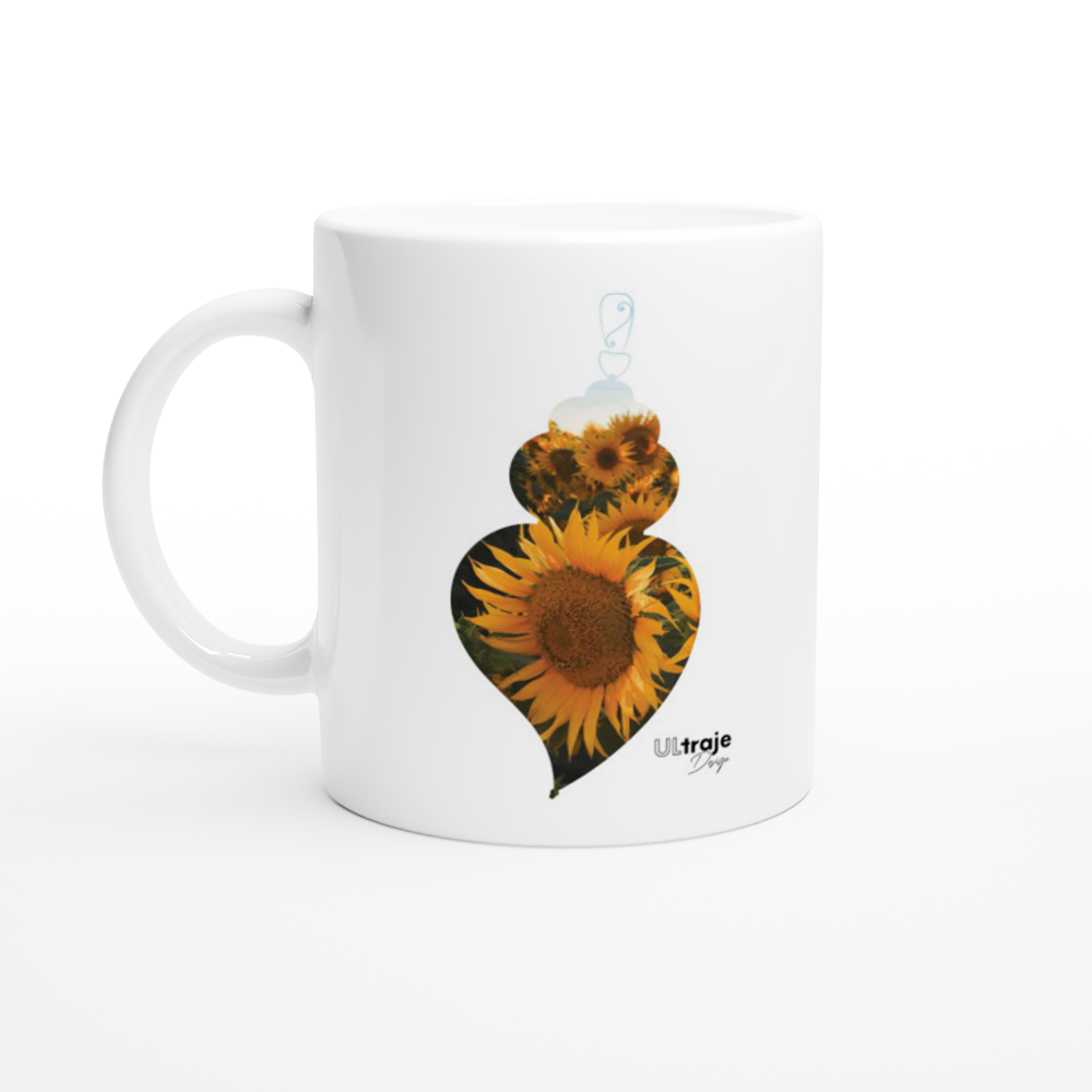 CANECA CORAÇÃO DE VIANA EM FLOR - GIRASSÓIS