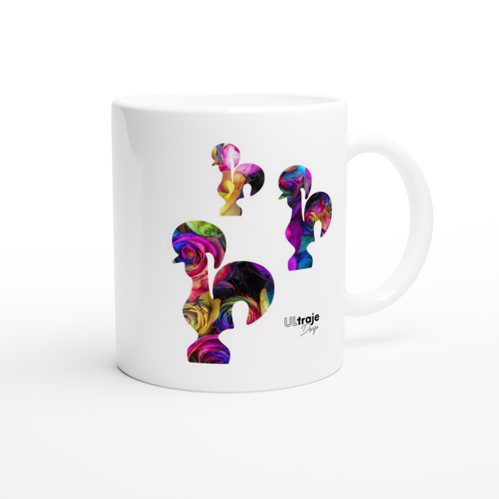 CANECA OS 3 GALOS DE BARCELOS EM FLOR - ROSAS TINGIDAS