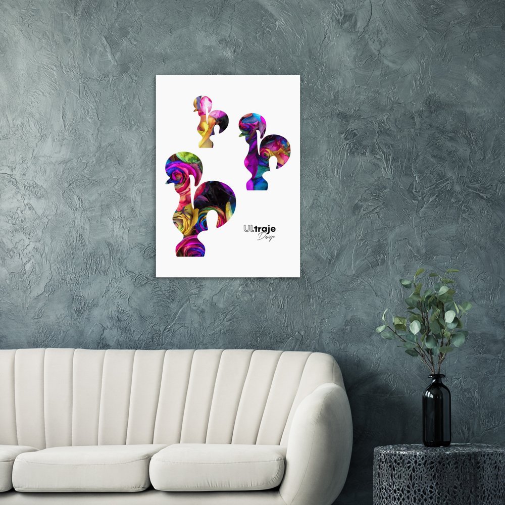 POSTER OS 3 GALOS DE BARCELOS EM FLOR - ROSAS TINGIDAS