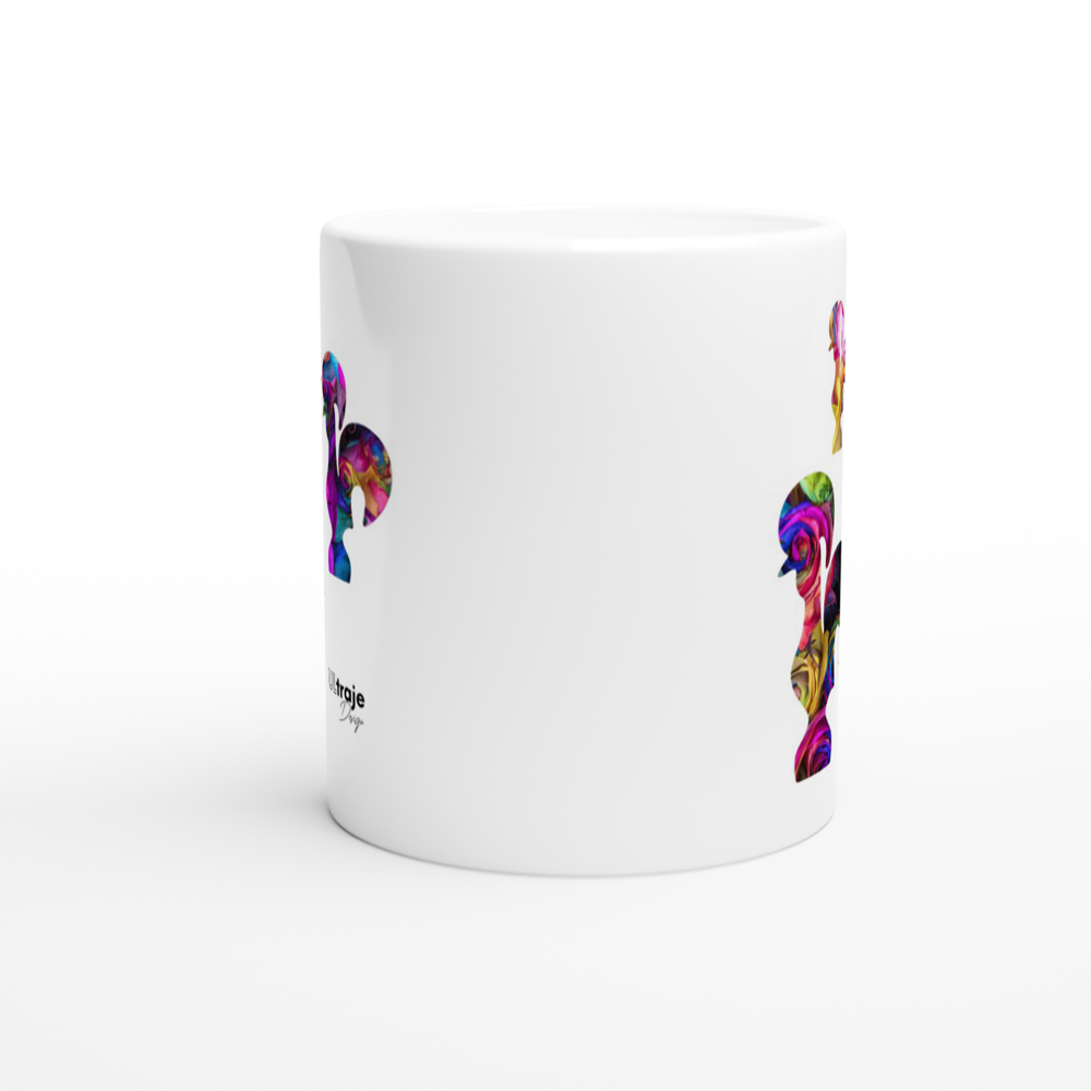 CANECA OS 3 GALOS DE BARCELOS EM FLOR - ROSAS TINGIDAS