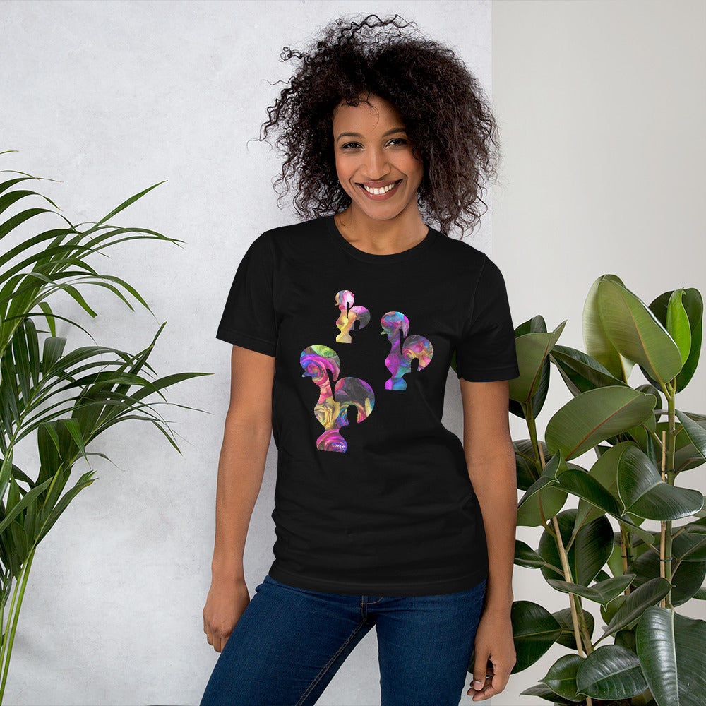 T-SHIRT UNISEXO GALO DE BARCELOS - 3 GALITOS ROSAS