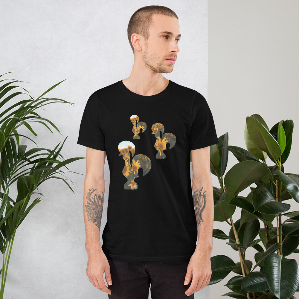 T-SHIRT UNISEXO GALO DE BARCELOS - 3 GALITOS SUNFLOWERS