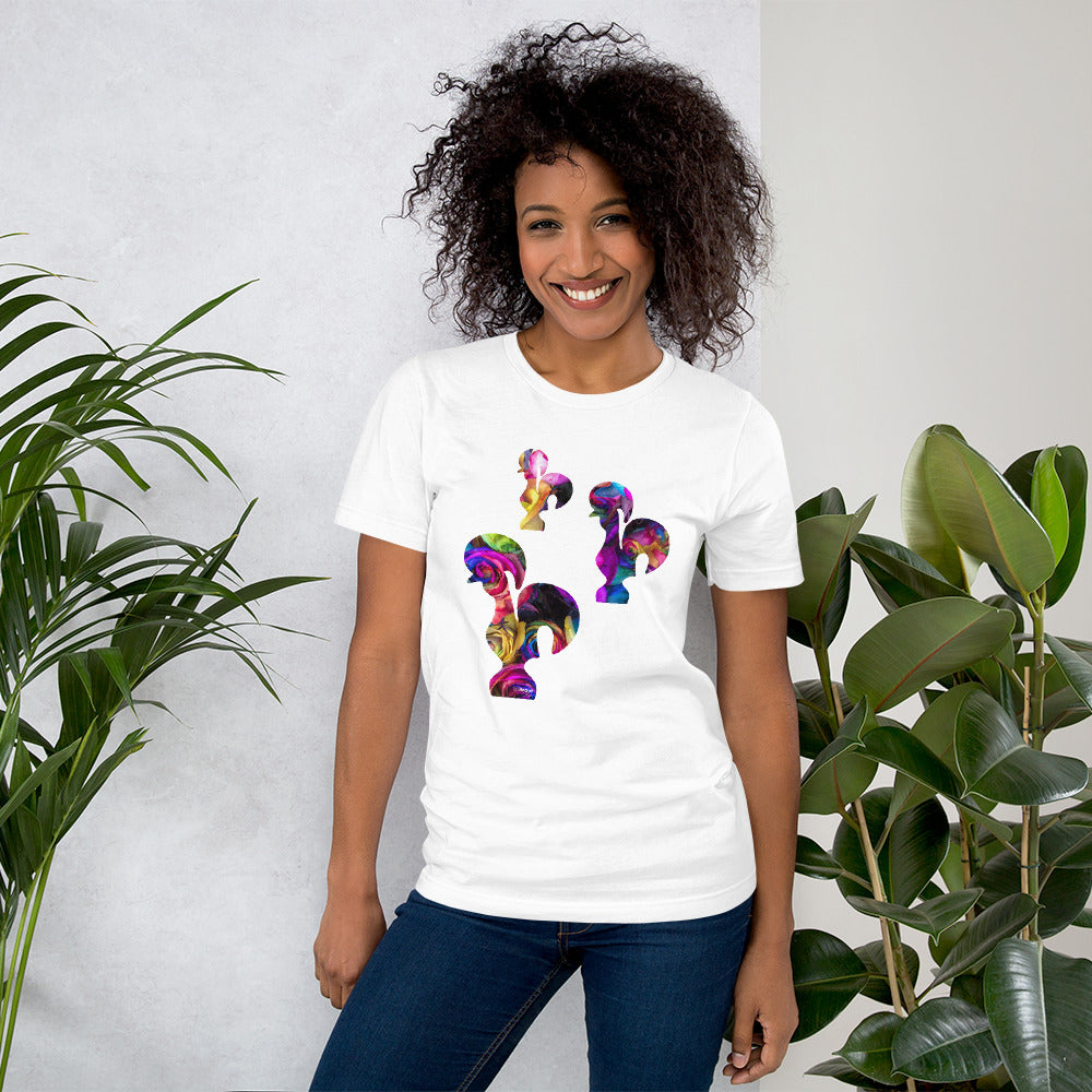 T-SHIRT UNISEXO GALO DE BARCELOS - 3 GALITOS ROSAS