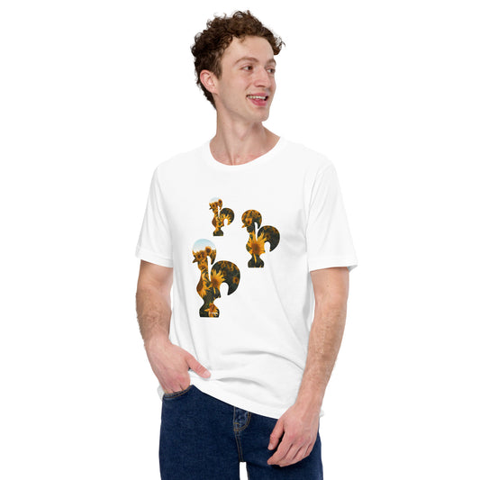 T-SHIRT UNISEXO GALO DE BARCELOS - 3 GALITOS SUNFLOWERS