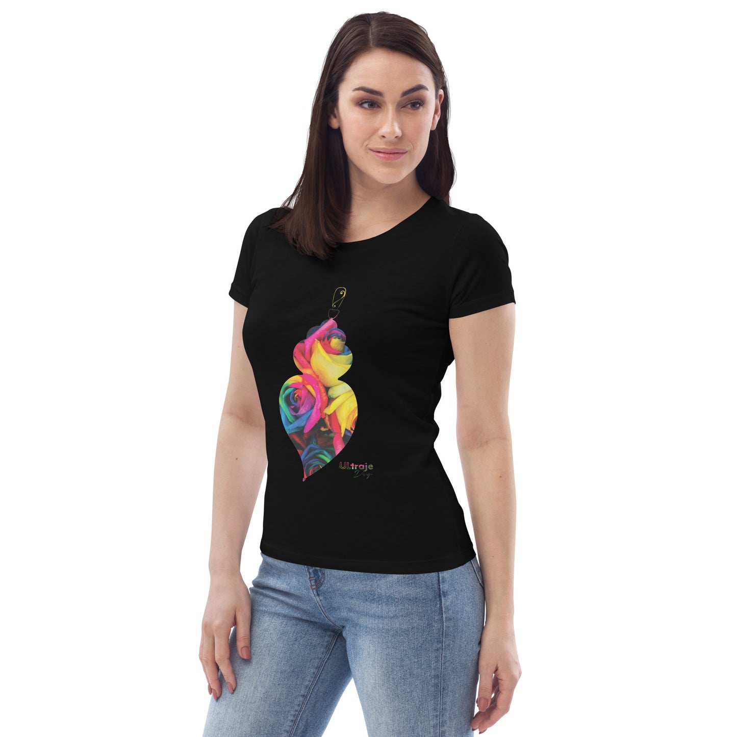 T-SHIRT FEMININA CORAÇÃO DE VIANA - ROSAS TINGIDAS