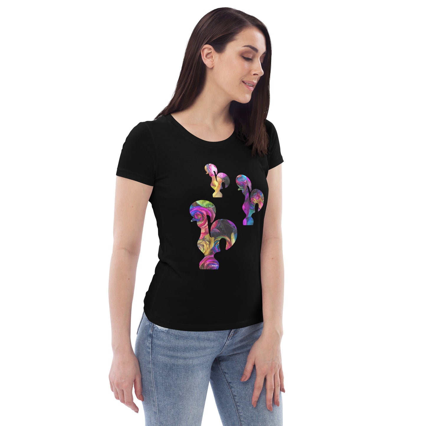 T-SHIRT FEMININA GALO DE BARCELOS - 3 GALITOS ROSAS