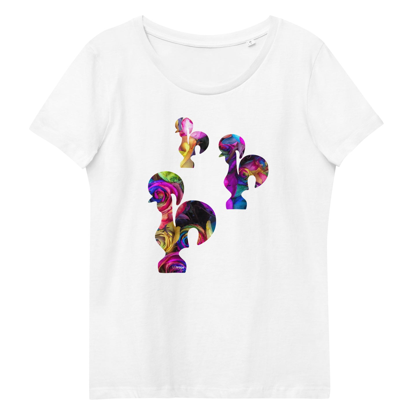 T-SHIRT FEMININA GALO DE BARCELOS - 3 GALITOS ROSAS