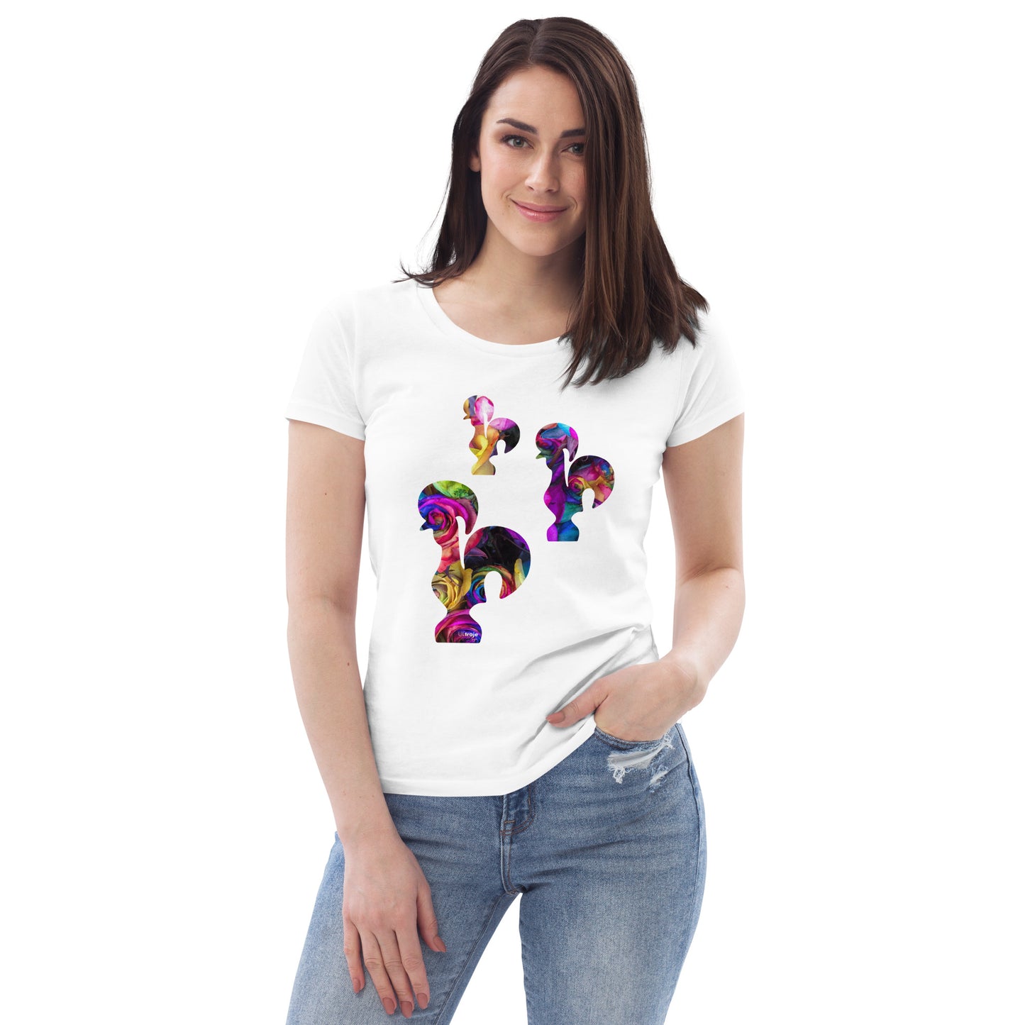 T-SHIRT FEMININA GALO DE BARCELOS - 3 GALITOS ROSAS