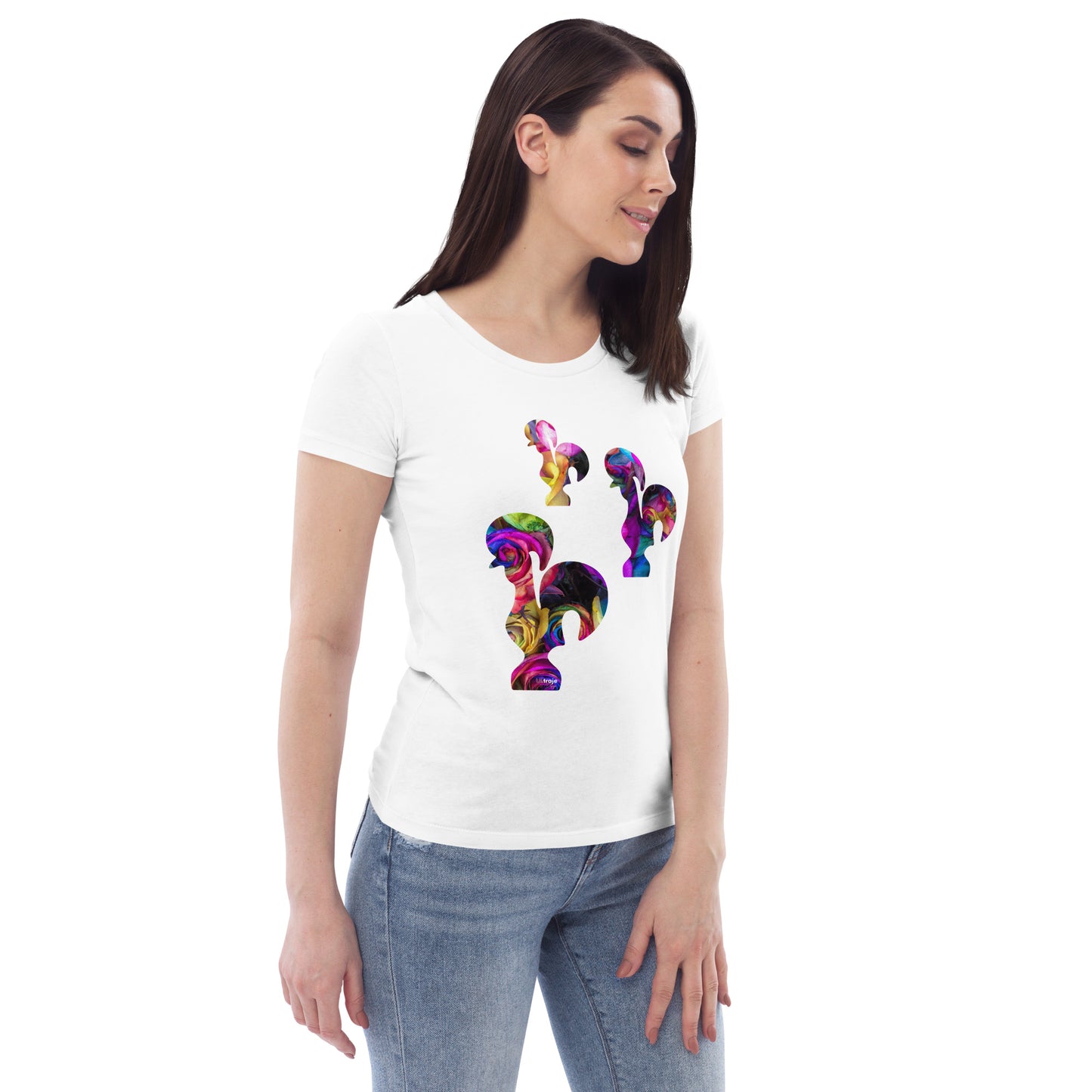 T-SHIRT FEMININA GALO DE BARCELOS - 3 GALITOS ROSAS